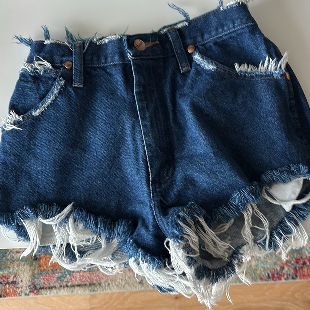 Wrangler custom distressed Dark Blue Jean Shorts EUC